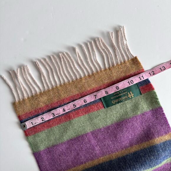 Vintage LL Bean John Hanley Scarf 100% Lambswool Stripes Gray Fringe Ireland - Picture 7 of 10